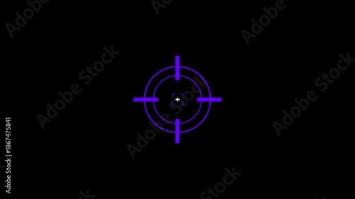 Animated of target icon with crosshair design symbolizes precision, accuracy, and focus in digital interfaces.Targeting System with Animated Crosshairs and Digital Data Readout.