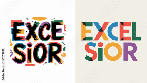 a vibrant and colorful graphic design showcases the word excel and sior repeated twice with different color schemes used each time high quality professional detailed modern