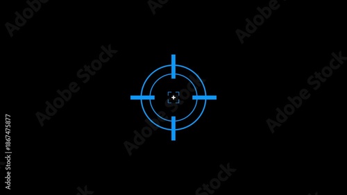 Animated of target icon with crosshair design symbolizes precision, accuracy, and focus in digital interfaces.Targeting System with Animated Crosshairs and Digital Data Readout.