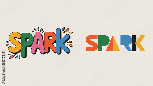 the image displays the word spark presented in two distinct colorful typographic designs against a neutral background high quality professional detailed modern elegant stylish clean crisp