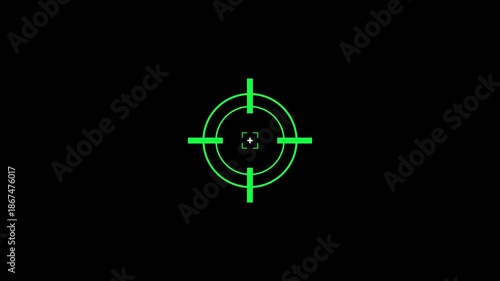 Animated of target icon with crosshair design symbolizes precision, accuracy, and focus in digital interfaces.Targeting System with Animated Crosshairs and Digital Data Readout.