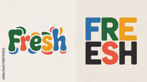 a vibrant and colorful design features the word fresh displayed in two distinct typographic styles utilizing bright hues and playful forms high quality professional detailed modern