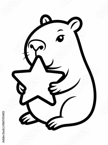 A cute hamster grips a large star in its paws, radiating charm