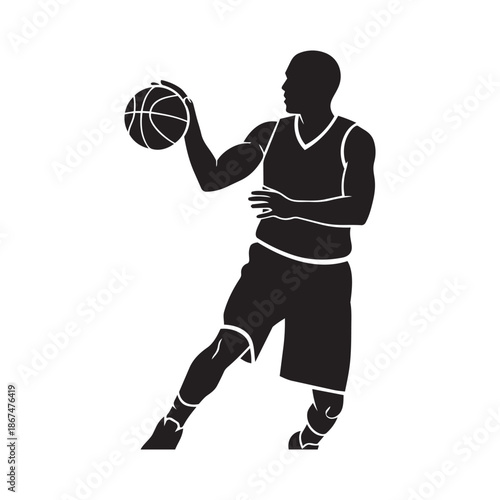 Basketball player dribbling ball silhouette for sports advertising and fitness promotion