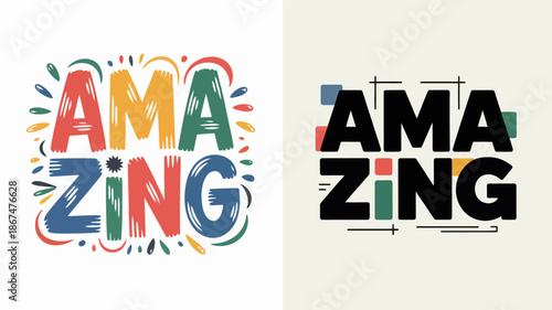 a vibrant display of the word amazing presented in two distinct typographic styles with colorful elements and a clean aesthetic high quality professional detailed modern elegant