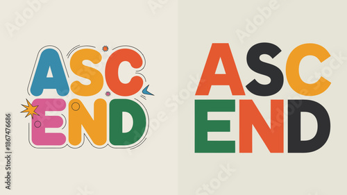 a vibrant visual presentation showcases the text asc end displayed in two distinct color schemes highlighting creative typography and design high quality professional detailed modern elegant