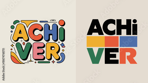Tableau sur toile a vibrant and bold graphic design showcases the word achiever in two distinct st