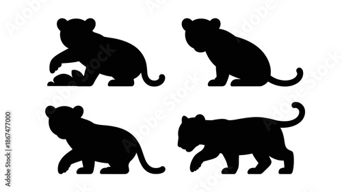this image features four distinct silhouettes of lions in various poses showcasing their powerful builds and natural feline grace high quality professional detailed modern elegant stylish