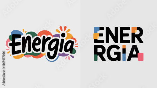 the image displays two variations of the energia logo one colorful and playful and the other bold and geometric in design high quality professional detailed modern