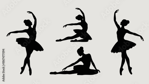 a minimalistic depiction of ballet dancers in various poses showcasing grace artistry and the beauty of movement through silhouette forms high quality professional detailed modern elegant