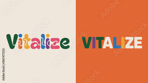 the image displays the word vitalize in two different color schemes and styles split down the middle visually high quality professional detailed modern elegant stylish clean