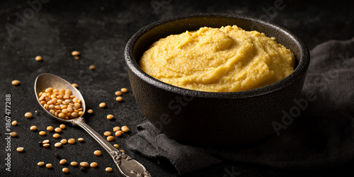 Fava yellow split pea on black background