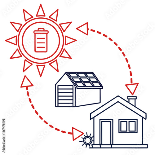Sustainable Solar Energy Management Line Art Vector Icon