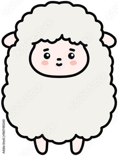 Fluffy baby lamb in spring season illustration, cute white sheep character for Easter greeting cards, cozy hand-drawn animal clipart.