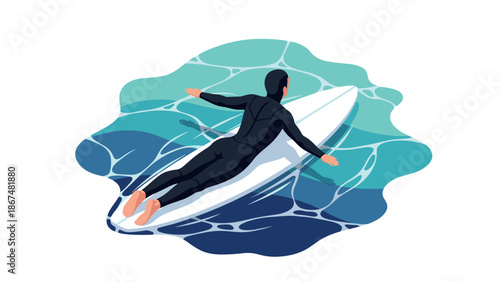 Surfer in wetsuit balancing on board in vibrant ocean scene