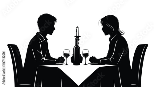 Couple enjoying romantic dinner with wine and candlelight at a table for two in a restaurant setting with elegant ambiance and intimate atmosphere