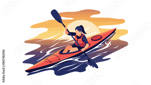 Sunset kayaking adventure with dynamic waves and sky