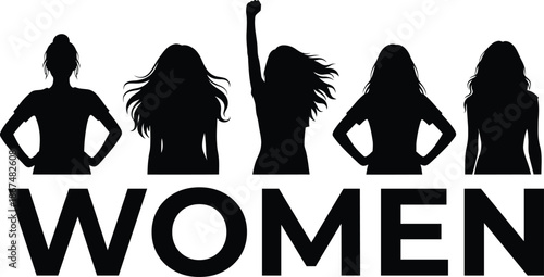 Empowered women silhouettes with raised fist