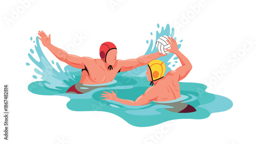 Dynamic water polo match with players in action splashing water