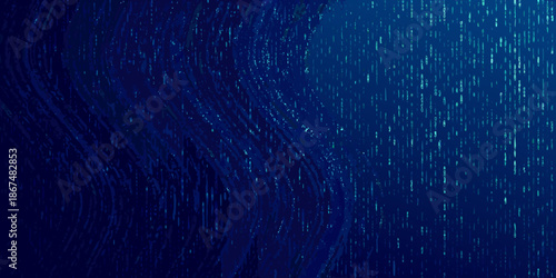 Abstract digital rain background with flowing blue code and dynamic particles