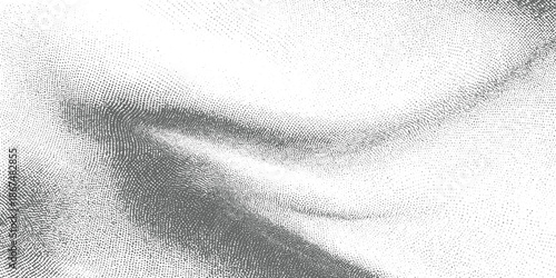 Abstract grey dots forming textured waves and curves on white background pattern