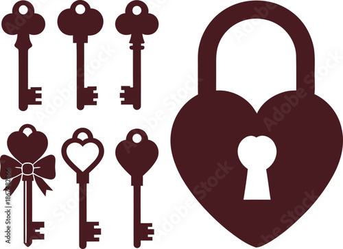 Heart shaped lock and keys silhouette