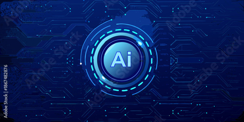 Abstract digital background featuring an artificial intelligence symbol with glowing circuit patterns