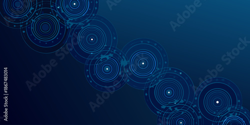 Abstract blue background featuring cascading concentric circles and subtle sparkle effects