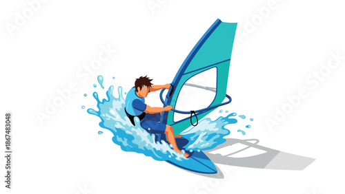 Dynamic windsurfing adventure in vibrant ocean waves