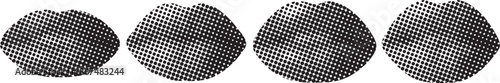 Black and White Halftone Lips Illustration Set with Retro Comic Dot Texture Style on White Background