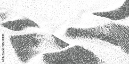 Abstract grayscale stippled texture resembling sand dunes or flowing fabric dots
