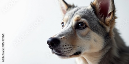 Grey canine fur, fine detail, pristine white background , macro photography, canine