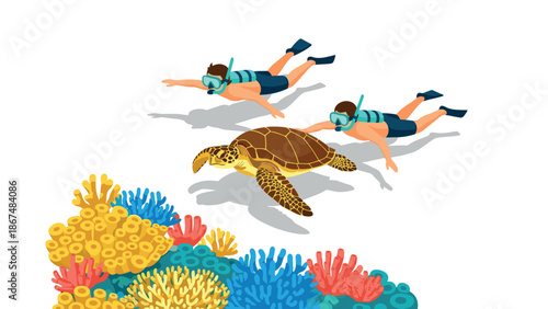 Snorkeling with sea turtle: colorful underwater adventure with coral reef