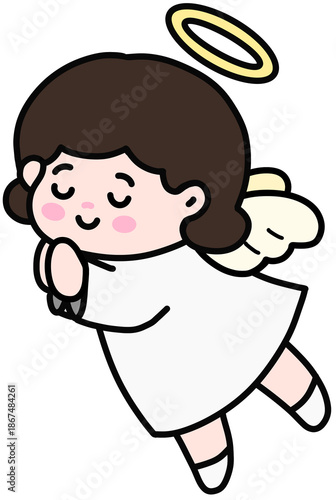 Peaceful baby angel in a white dress praying, symbol of faith and hope.