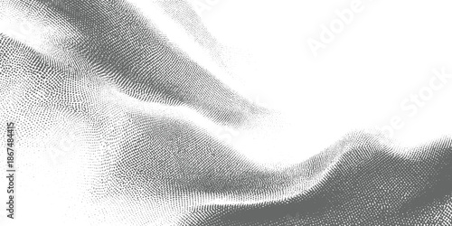 Gray dots forming abstract wavy landscape on white background pattern texture