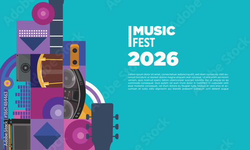 Creative Music Fest 2026 Poster with Flat Illustration Style