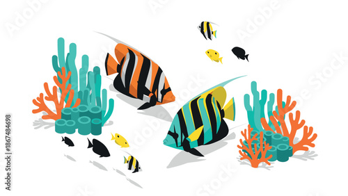 Colorful fish and coral reef scene with vibrant marine life
