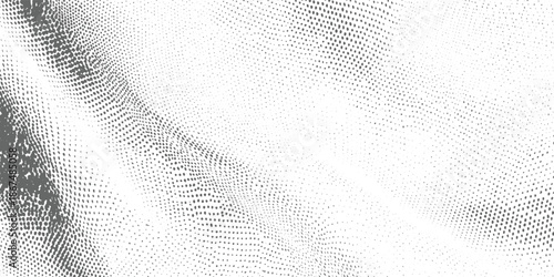 Gray dots forming a textured wave pattern on white background abstract