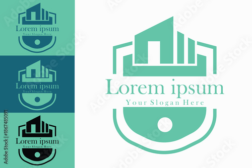 Modern Real Estate Shield Logo Design with Abstract Building Icon for Property Business Branding and Corporate Identity