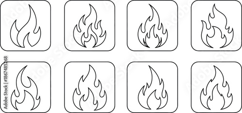 A Collection of Stylized Fire Icons Representing Different Levels of Intensity and Heat