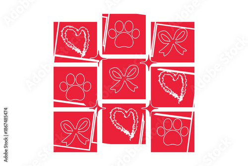 Valentine Pet Love EPS Dog Paw Heart Bow Design