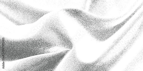 Abstract stippled texture of grey fabric folds on white background pattern