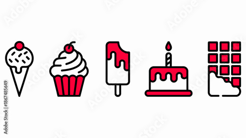 Colorful Dessert Icons Collection for Celebrations and Treats
