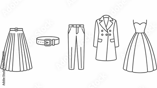 Fashion Illustration Set with Skirt Belt Pants Coat and Dress