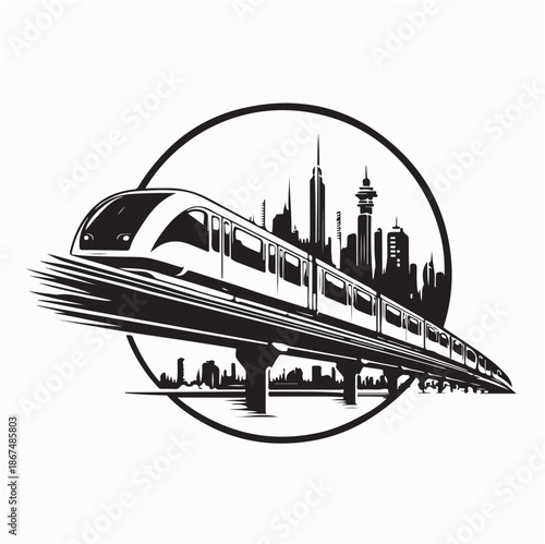 Highspeed Maglev Train Silhouette Vector Isolated on White Background