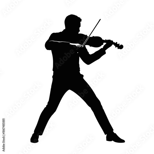 Virtuoso violinist performing, expressive and skilled silhouette on a transparent background