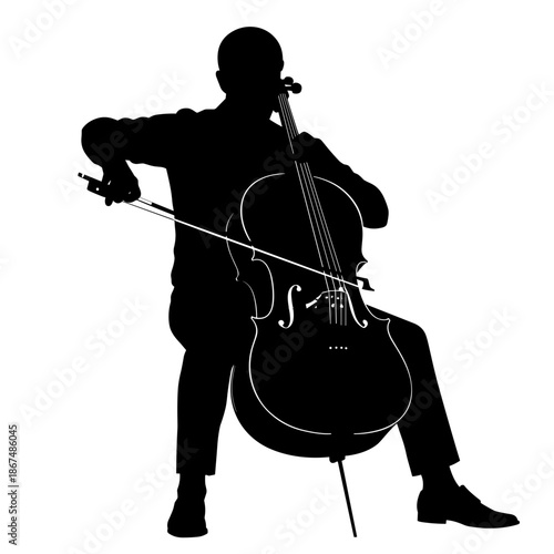 Virtuoso cellist performing, passionate and skilled silhouette on a transparent background