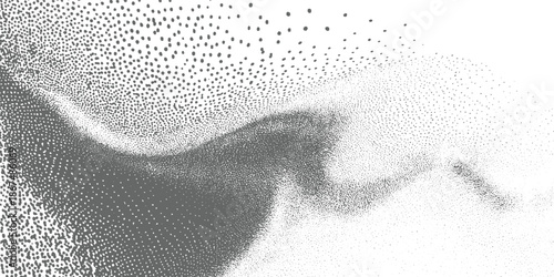 Grey dots forming abstract wave pattern on white background texture