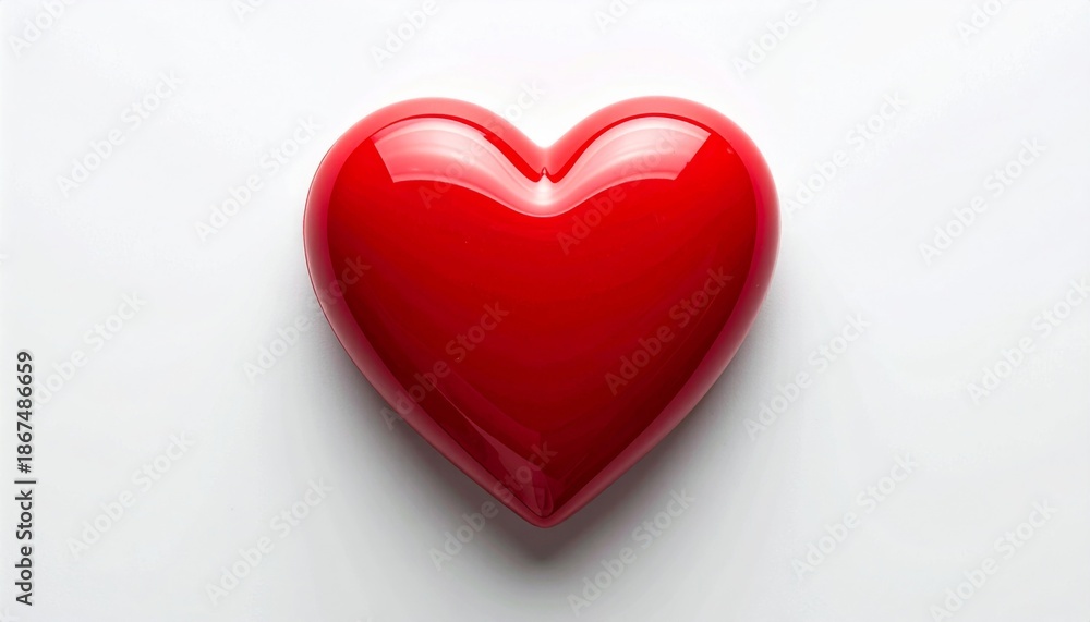 Fototapeta premium Radiant Red Heart Symbol on Clean White Backdrop in Top View