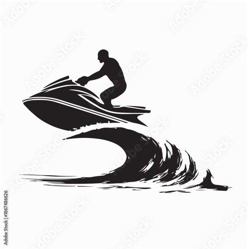 Silhouette of a Person Riding a Jet Ski on Water Vector Illustration 